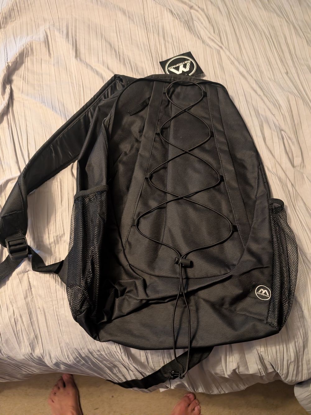 Black Men's Backpack with Front Bungee Cord